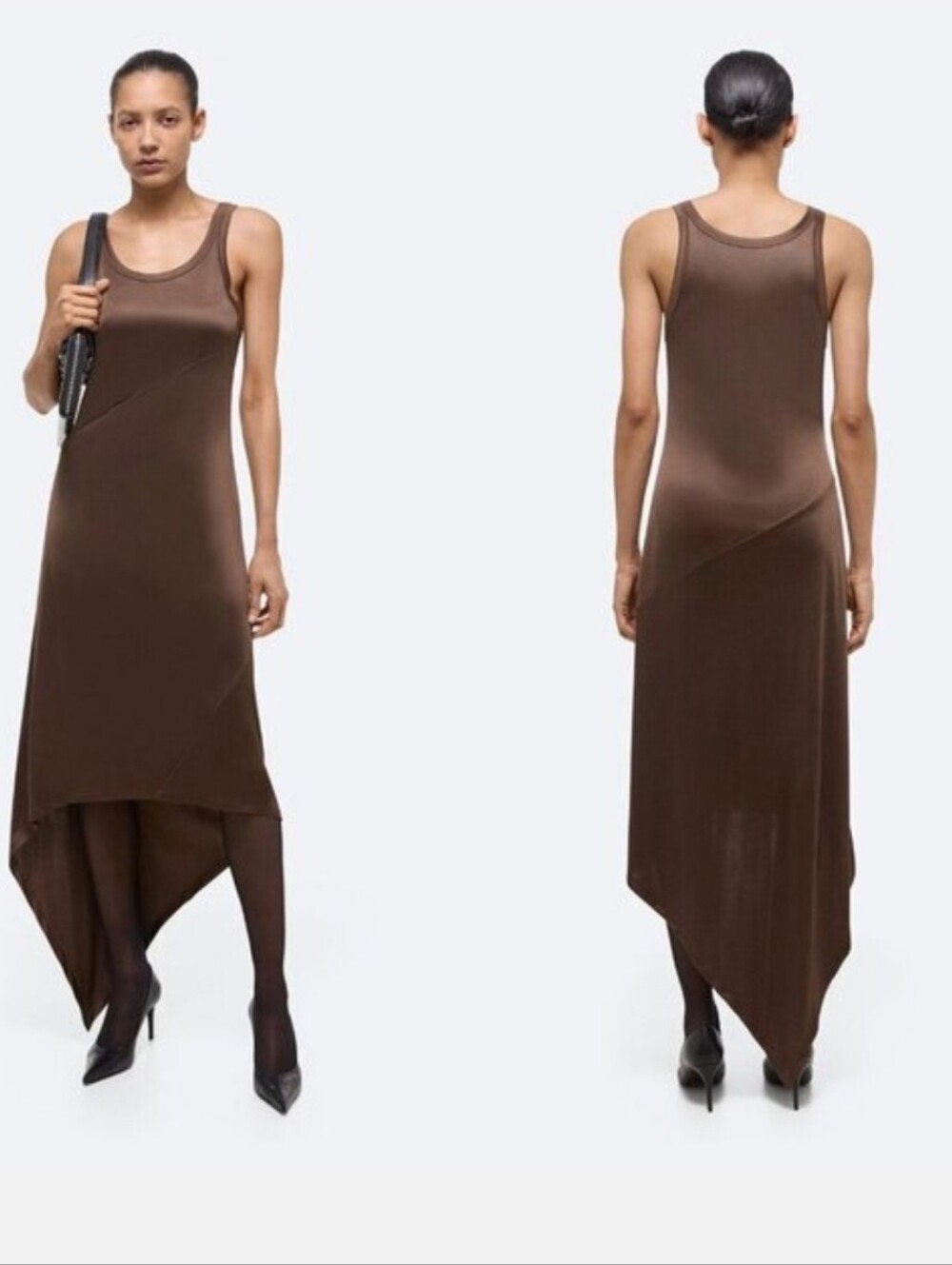 Helmut Lang Brown Asymmetrical Tank Dress Size L NWT $450